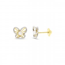 Pendiente Mariposa perla 8mm bicolor oro tuerca